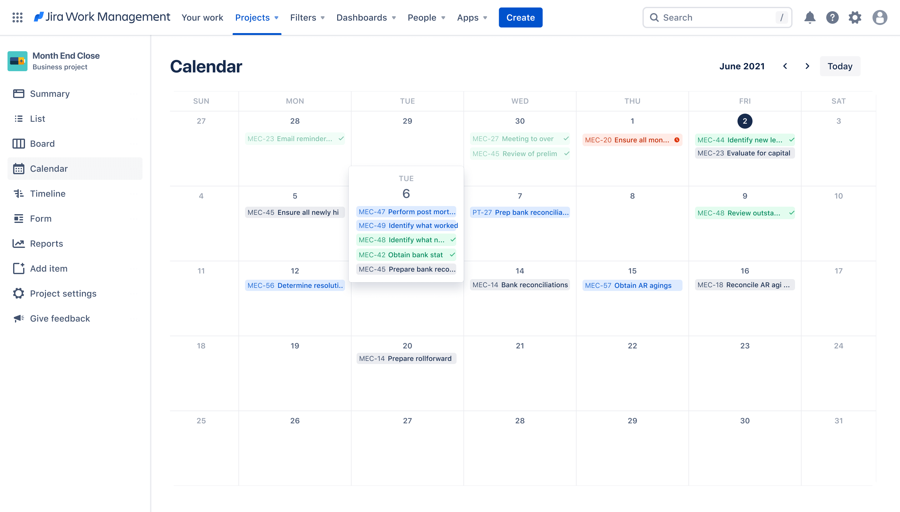 Monthend Close template Jira Templates